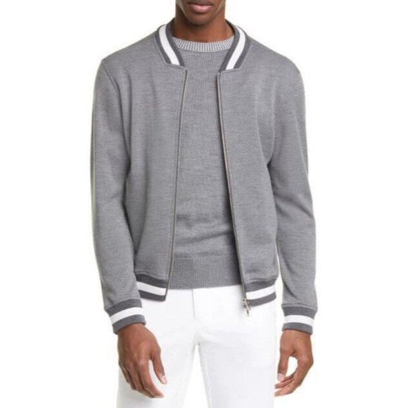 Eidos Napoli Trim Fit Heathered Wool Baseball Jacket (Slim Fit) NWT $595 (A4) - Picture 2 of 12